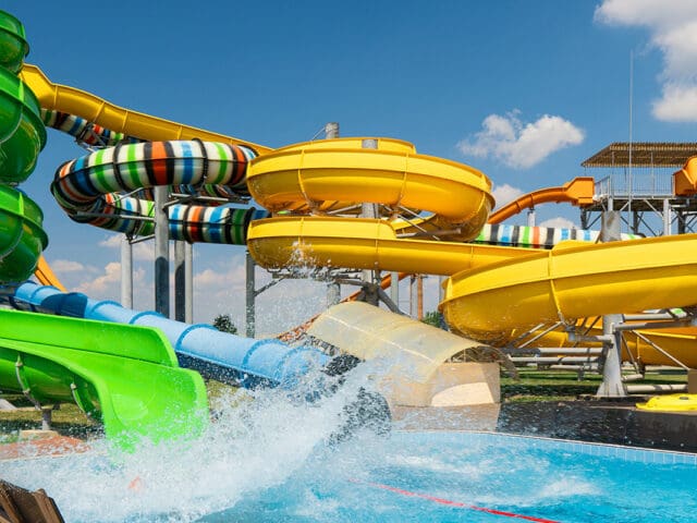 End of a slide leading into a pool